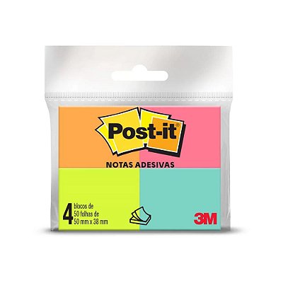 Bloco Adesivo 38x50mm c/ 4 Unidades Post-It Tropical 3M