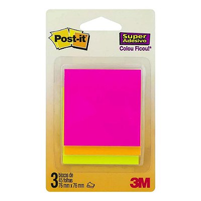 Bloco Adesivo 76x76mm c/ 3 Unidades Post-it Cascata 3M