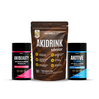 Kit Colágeno - 01 Akitive Collagen 01 Akibeauty e 01 Akidrink