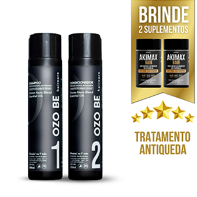 Kit Antiqueda 01 Shampoo + 01 Condicionador Ozo Be + 02 Akimax Hair BRINDE