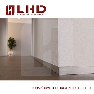 Rodapé Invertido J Inox 304 | LED Embutido | Alturas 30/40/50mm
