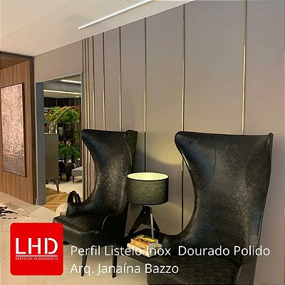 Perfil Listelo Inox Dourado para Faixas Decorativas em Paredes