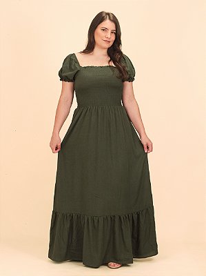 Vestido Longo Lastex Viscolinho Verde Militar