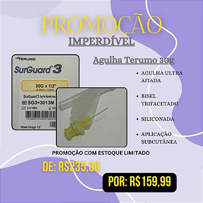 AGULHA 13x030MM -  TERUMO SILICONADA - SUBCUTÂNEA