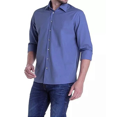 Camisa Masculina Dudalina ML Slim Wrinkle Free Azul Médio - 5301