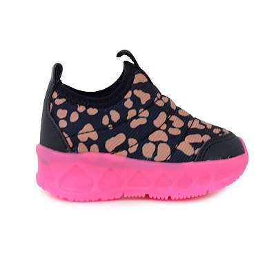 Tênis Infantil Feminino Novopé Led Preto Pink - 3000