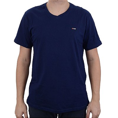 Camiseta Masculina Fico Gola V Azul Marinho - 00842