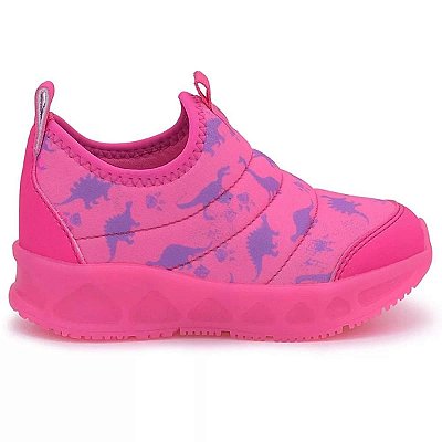 Tênis Infantil Feminino Novopé LED Dino Rosa Fluor - 3000