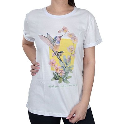 Camiseta Feminina Tharog T-Shirt Beija Flor Branca - TH4497M