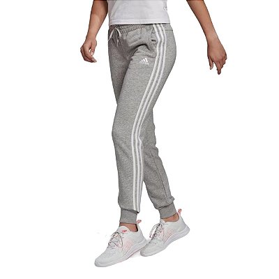 Calça Feminina Adidas Essentials Moletom 3 Stripes Grey Heather - IC9922