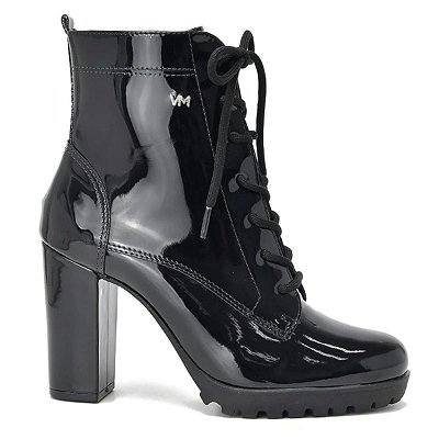 Bota Feminina Via Marte Salto Alto Verniz Preta - 234601