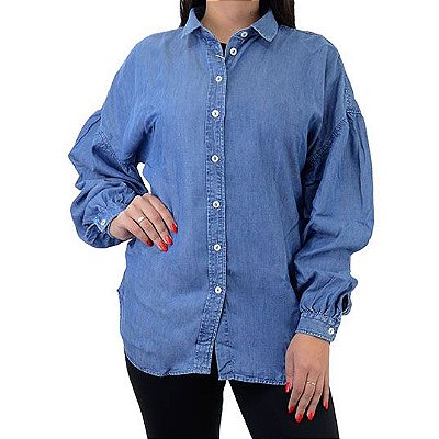 Camisa Feminina Dudalina ML Jeans Ampla Franzida - 530503