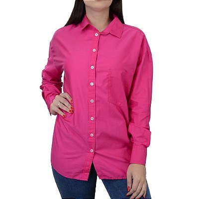Camisa Feminina Dudalina ML Oversized Reta Rosa Escuro 5301