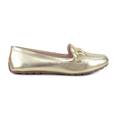 Sapato Feminino Sua Cia Mocassim Metalic Dourado - 8263