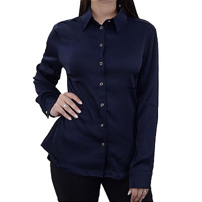 Camisa Feminina Dudalina ML Texture Azul Marinho - 530110