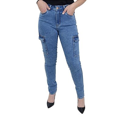 Calça Jeans Feminina Recuzza Cargo Azul Médio - 10720
