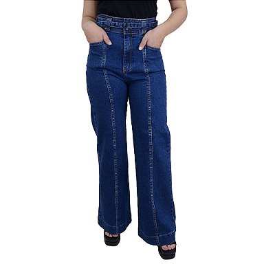 Calça Jeans Feminina Recuzza Wide Leg Azul Escuro - 10704