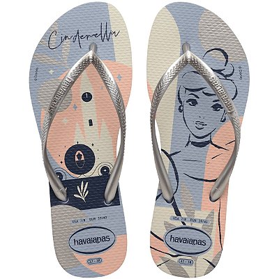 Chinelo Feminino Havaianas Slim Princesas Azul Vento - 4135