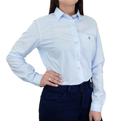 Camisa Feminina Dudalina ML Regular Flor Azul Claro - 530111