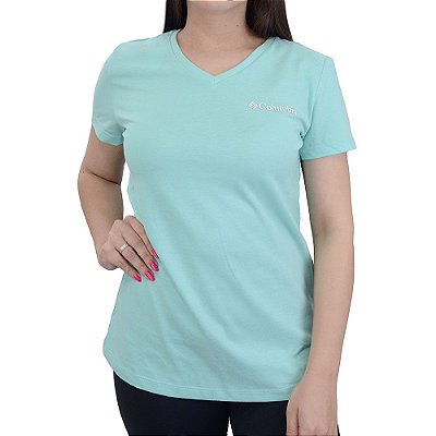 Camiseta Feminina Columbia MC Decote V Verde Claro - 320464