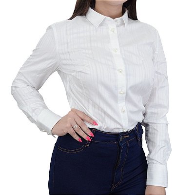 Camisa Feminina Dudalina ML Slim Listra Branca - 530322