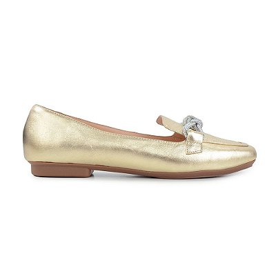 Mocassim Feminino Mezzo Punto Cristal Dourado - 345005