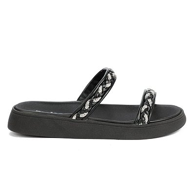 Sandália Feminina Moleca Birken Strass Preto - 5469