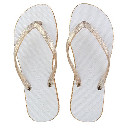 Chinelo Feminino Petite Jolie Branco Dourado - PJ6970