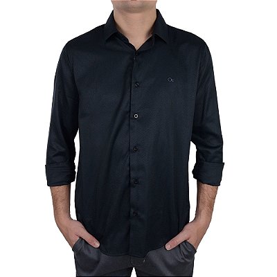 Camisa Social Masculina Ogochi ML Essencial Slim Preta - 001