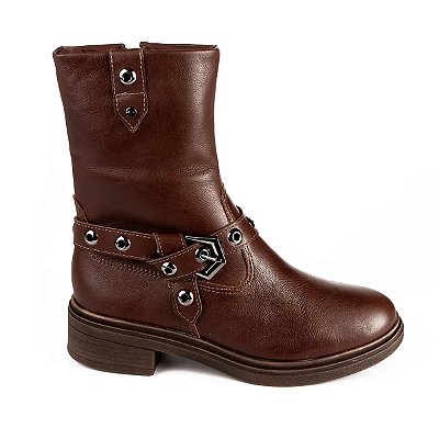 Bota Feminina Tanara Cano Médio Couro Marrom Café - T9112
