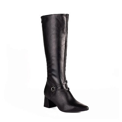 Bota Feminina Tanara Cano Longo Couro Preta - T9043