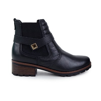 Bota Feminina Pegada Salto Bloco Couro Preta - 2814