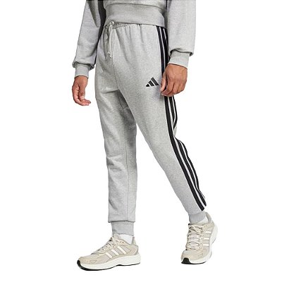 Calça Moletom Masculina Adidas 3 Listras Cinza Claro - JE634