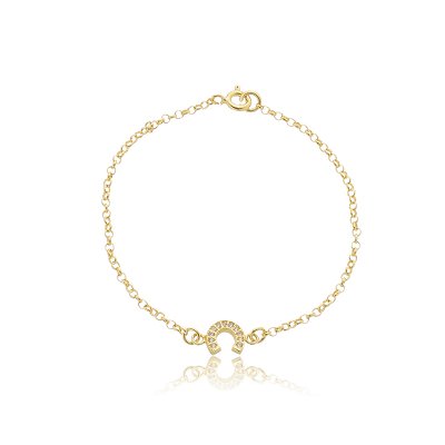 Pulseira ferradura cravejada com zircônia em prata 925 banhado de 18k