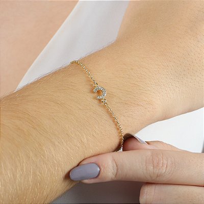 Pulseira ferradura cravejada com zircônia em prata 925  banhado de 18k