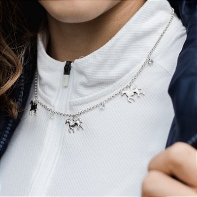 Colar mini cavalos cristais prata 925