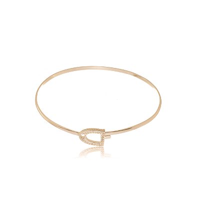 Bracelete  estribo cravejado prata 925 banhado  ouro 18k