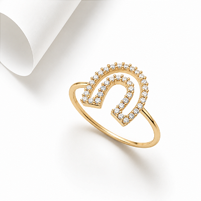Anel ferradura diamantes em ouro 18k