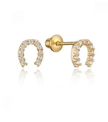 Brinco ferradura  baby zircônia em ouro 18k