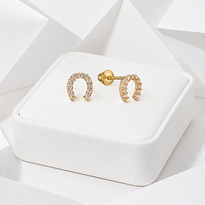 Brinco ferradura baby zircônia em ouro 18k