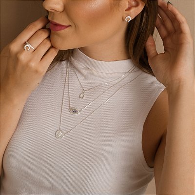 Colar ferradura zircônia prata 925