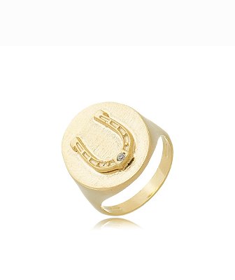 Anel ferradura ponto de luz dedo mindinho prata 925 banhado ouro18k