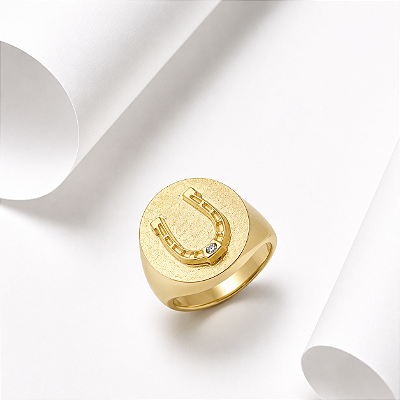 Anel ferradura ponto de luz dedo mindinho prata 925 banhado ouro18k
