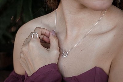 Anel ferradura zircônia prata 925