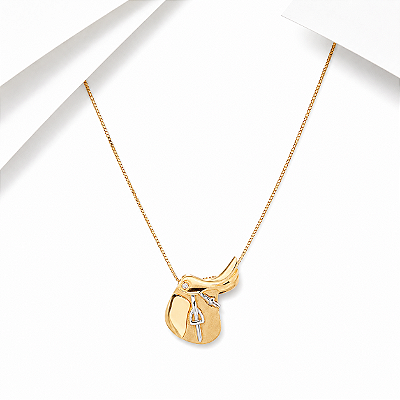 Colar sela estribos ouro branco ponto em diamante em ouro 18k