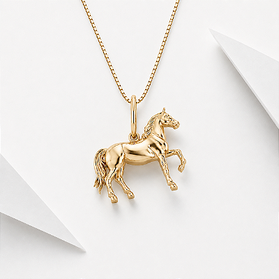 Colar cavalo 3d prata 925 banhado a ouro