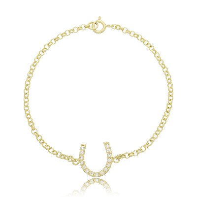Pulseira ferradura cravejada prata 925 banhada ouro 18k