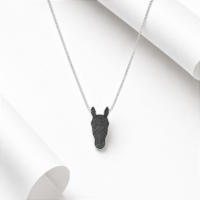 Colar carinha diamantada rodio negro em prata 925