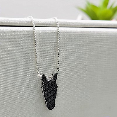 Colar carinha diamantada  rodio  negro em prata  925