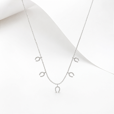 Colar mini ferraduras zircônia carvejada prata 925.